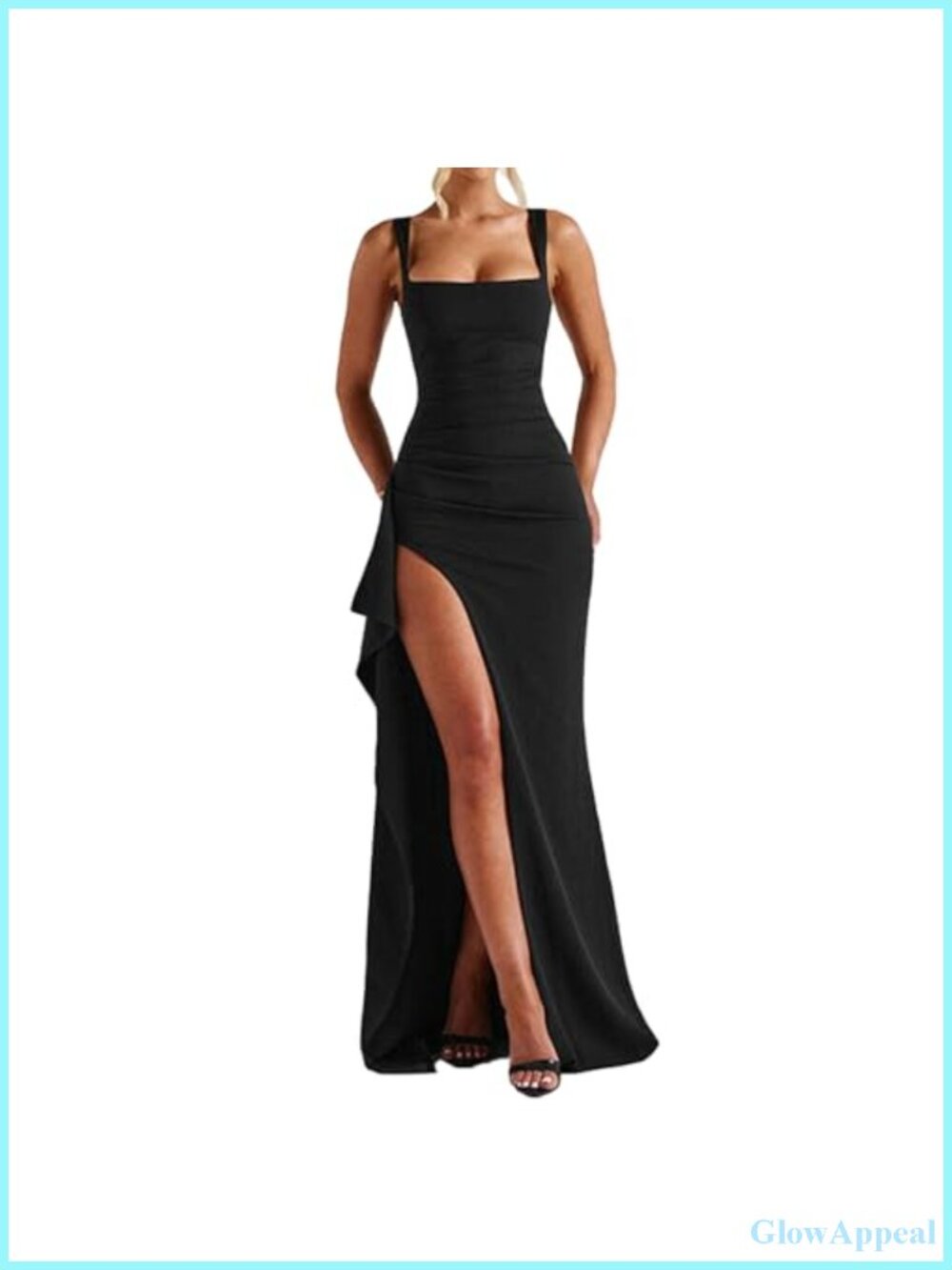Women Formal Bodycon Maxi Dress Sleeveless Ruched High Slit Cocktail Prom